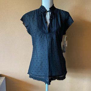 NWT Joie Black Swiss Dot Tie Neck Blouse Top Size Medium